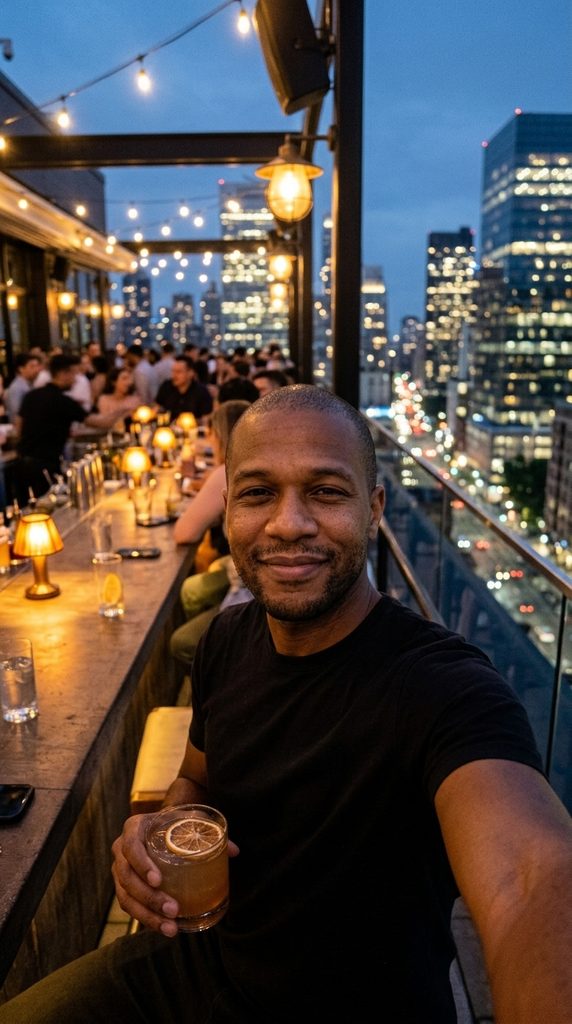 Kofi, Rooftop at night